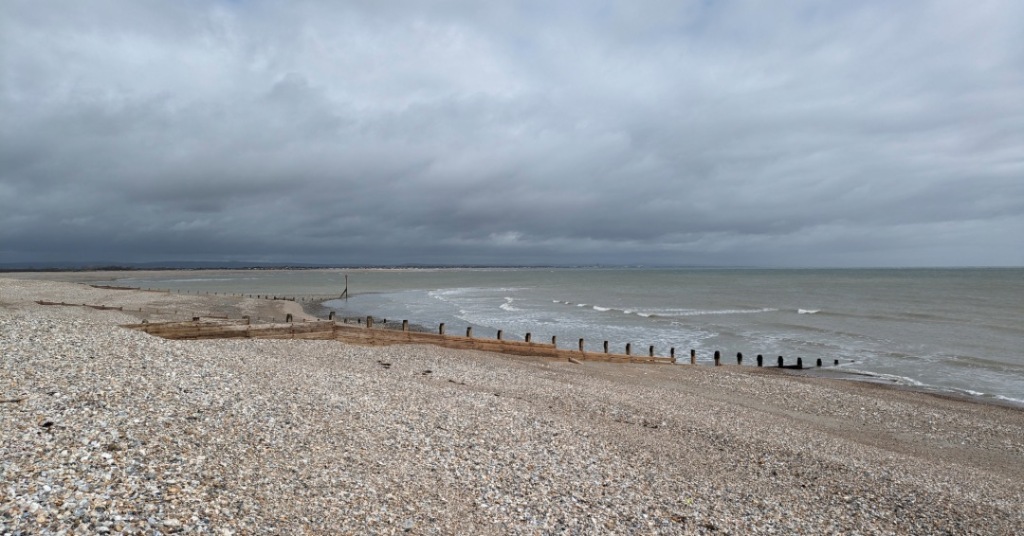 The view along the beach from Selsey back towards Bognor Regis