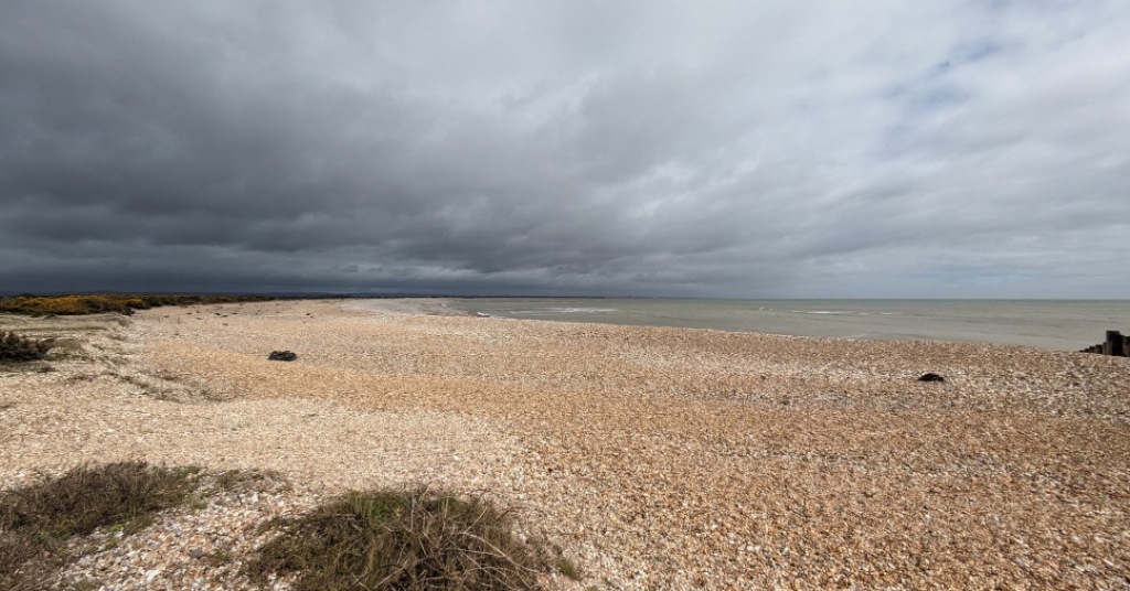 The view along the beach from Selsey back towards Bognor Regis